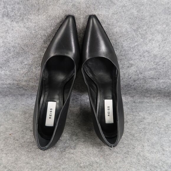 Reiss Shoes Women 38 Pump Heels Leather Pointed Toe Ada Court Career Party Black - Picture 9 of 16